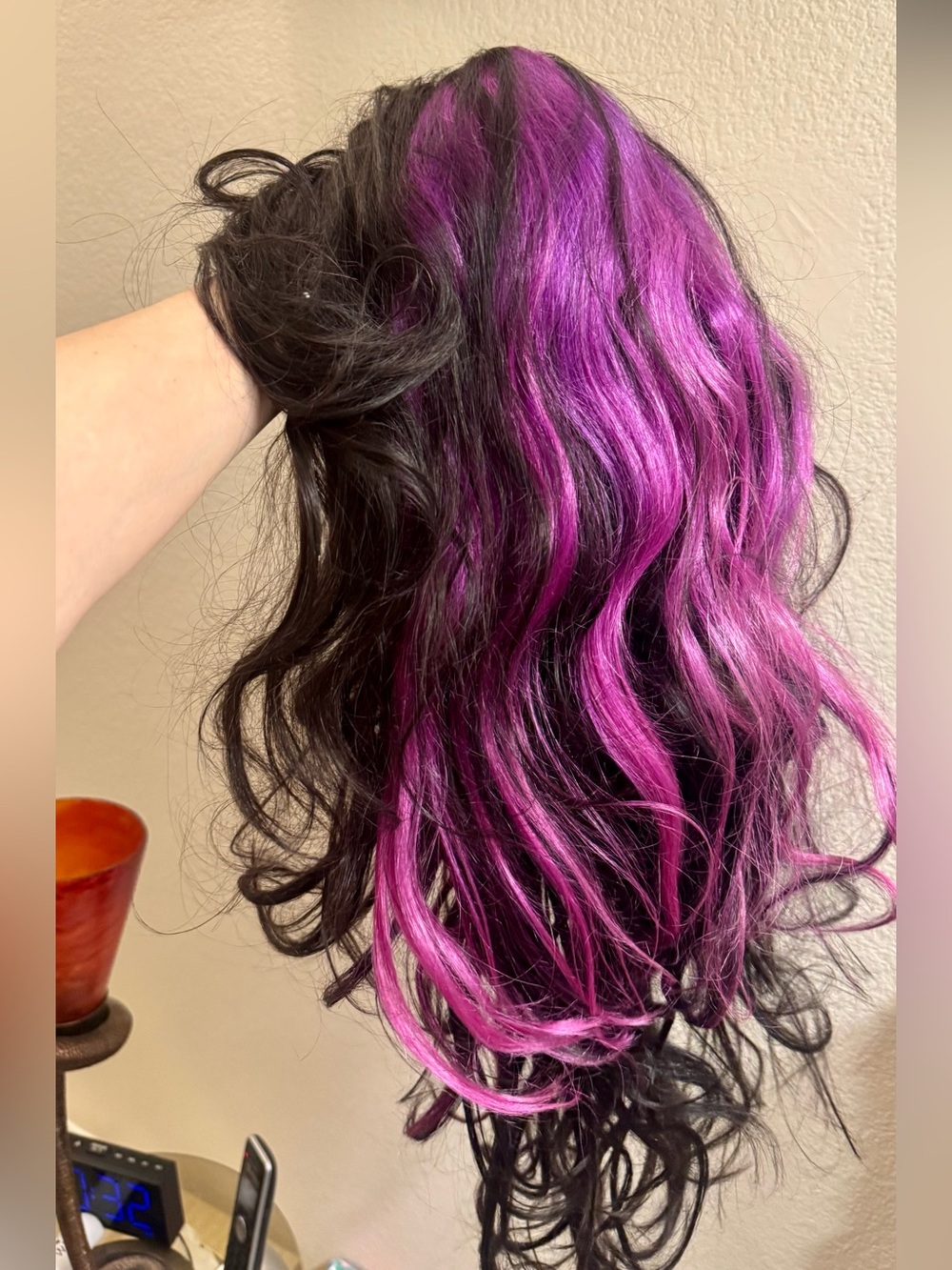 Brown and Purple Women's Human Hair Long Wig